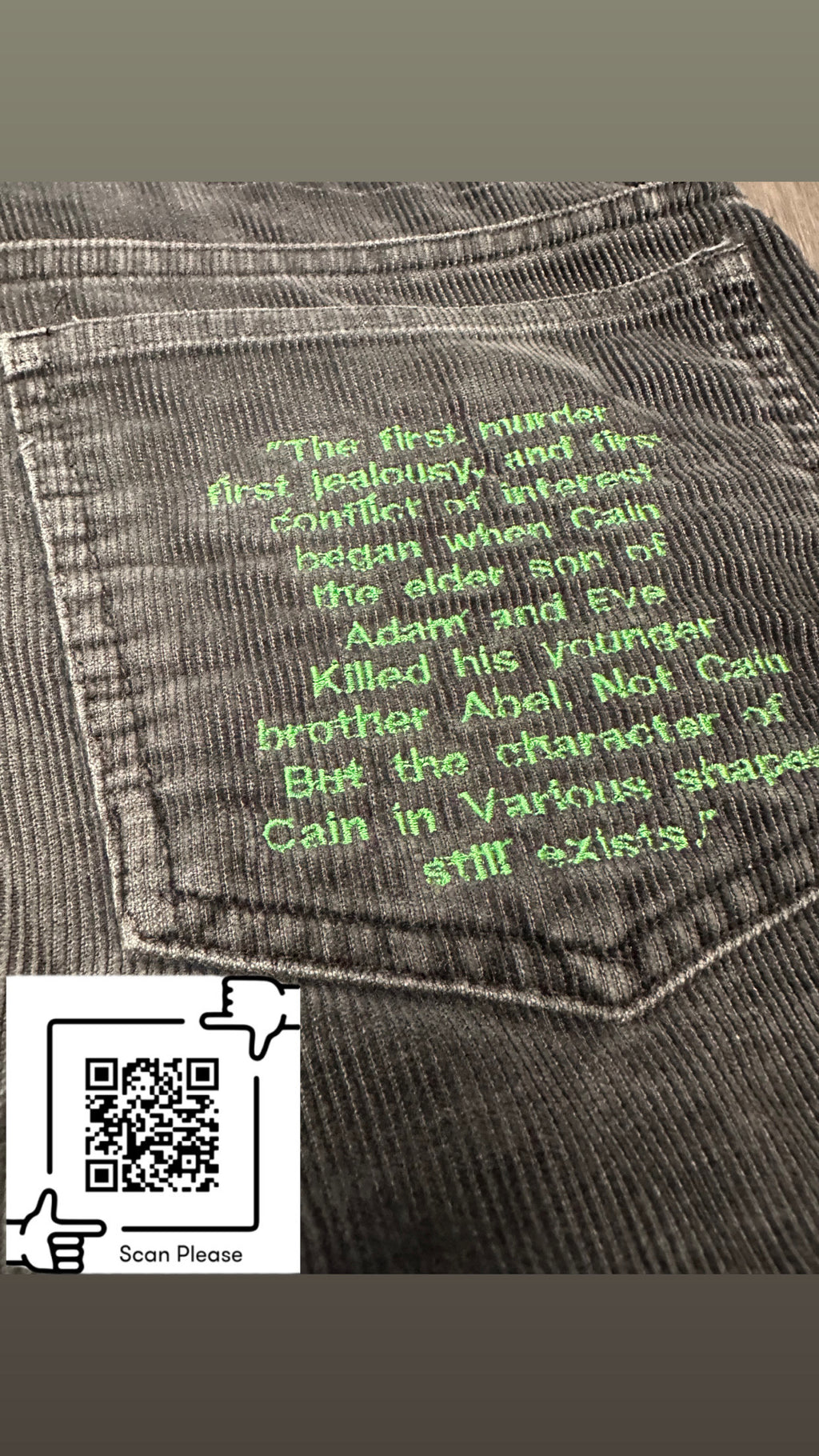 "The First Murder" 1of1 Embroidered Corduroy Jeans