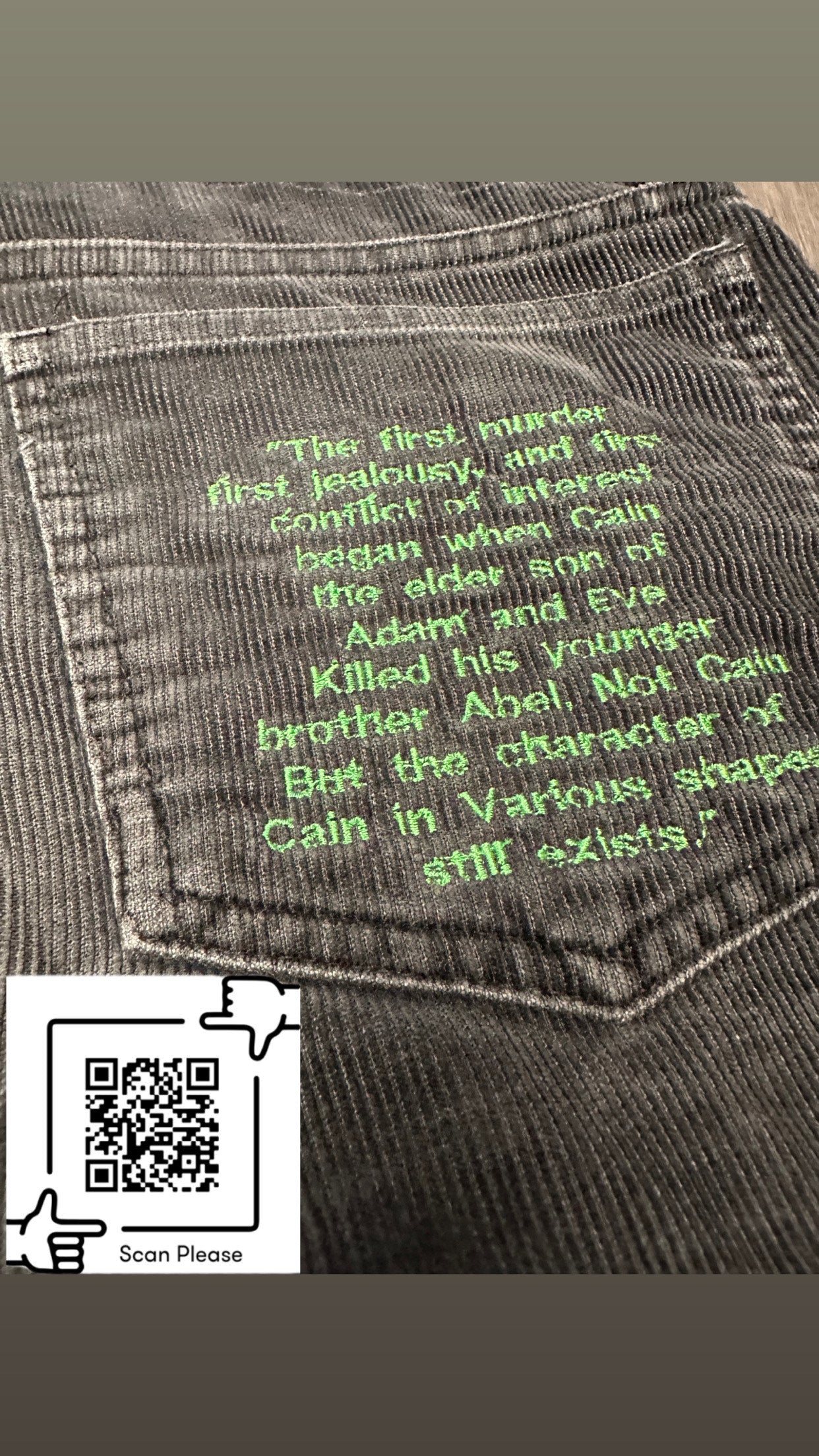 "The First Murder" 1of1 Embroidered Corduroy Jeans